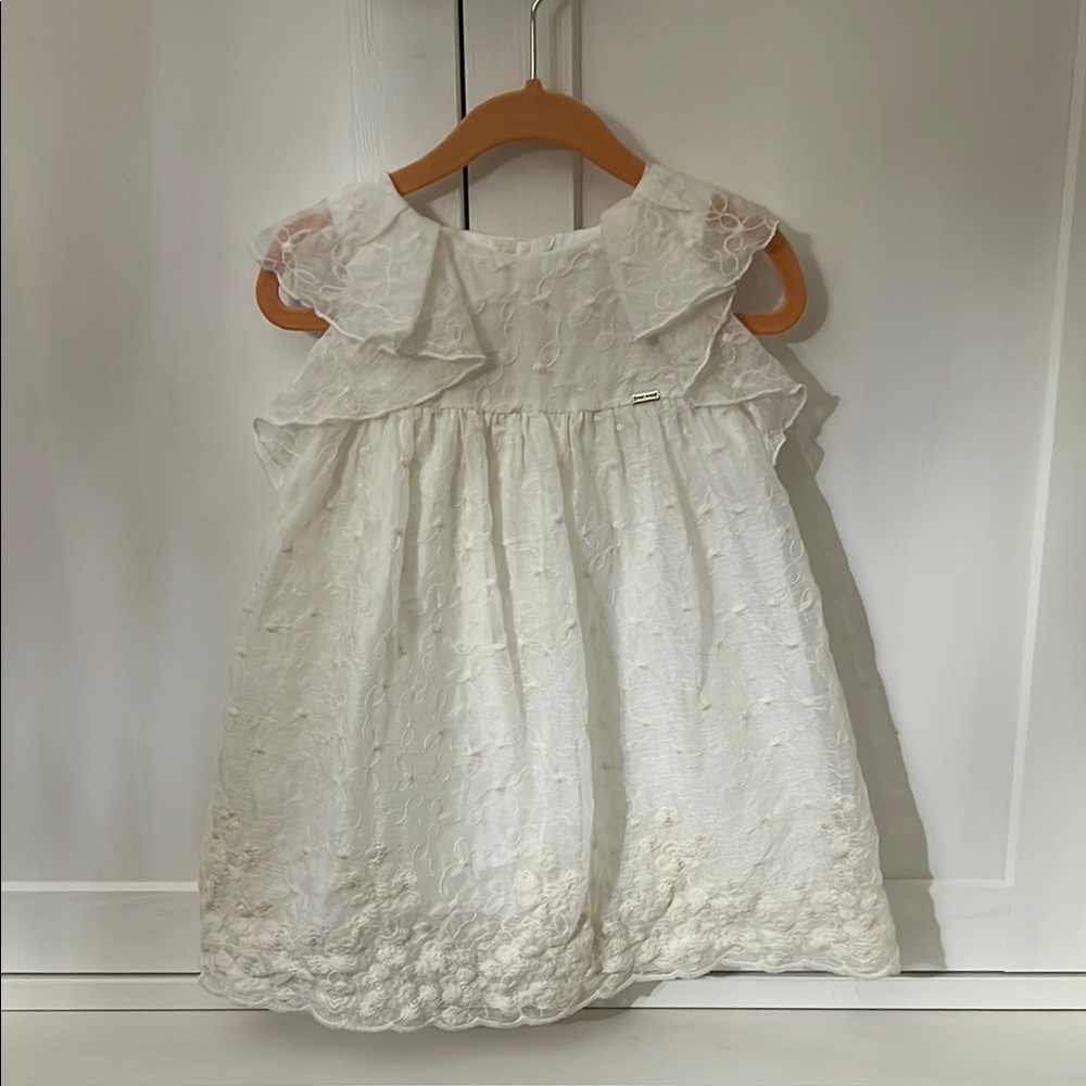Mayoral White Cream Tiered Sundress with Peter Pan Collar